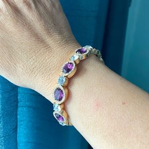 Amethyst Crystals Stretchable Gold Tone Bracelet